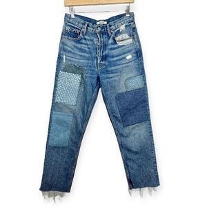GRLFRND Helena Patchwork Jeans Lean On Me Embroidered Straight Leg Size 26